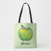 Tote Bag Fruit Pomme Carton Vert Avec Nom Personnalisé (Devant)