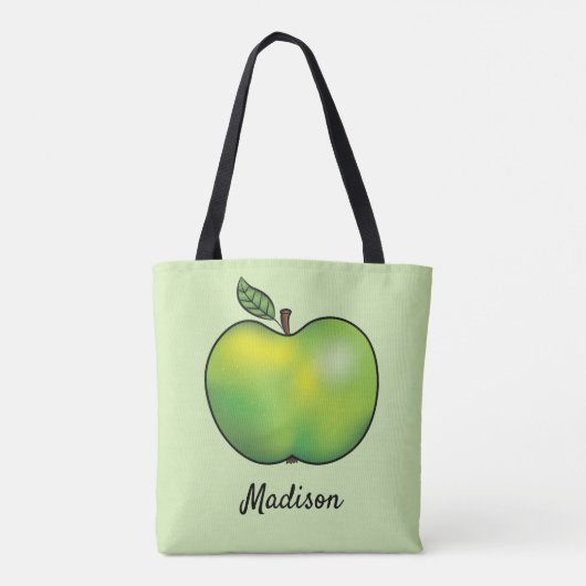 Tote Bag Fruit Pomme Carton Vert Avec Nom Personnalisé (Dos)