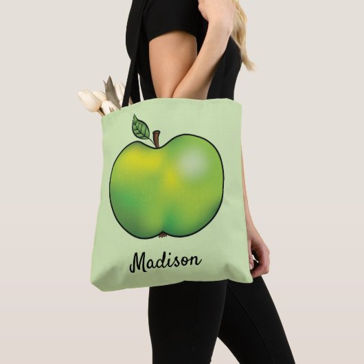 Tote Bag Fruit Pomme Carton Vert Avec Nom Personnalisé (De près)