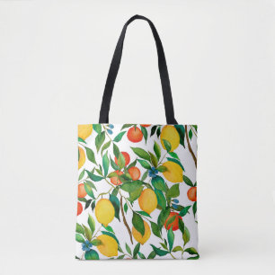 Tote Bag Fruits d'agrumes, motif d'aquarelle vibrante.