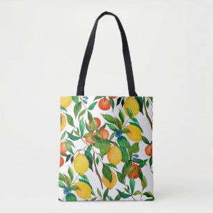 Tote Bag Fruits d'agrumes, motif d'aquarelle vibrante.