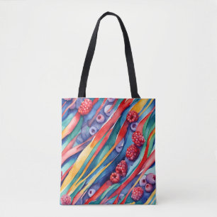 Tote Bag Fruits de baies et rayures colorées fraîches