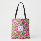Tote Bag Fruits de pastèque rose Motif Monogramme (Devant)