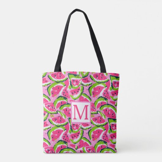Tote Bag Fruits de pastèque rose Motif Monogramme (Dos)