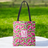 Tote Bag Fruits de pastèque rose Motif Monogramme