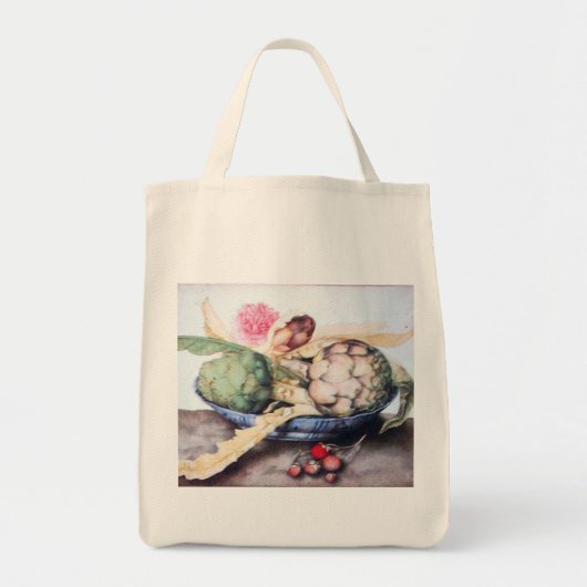 TOTE BAG FRUITS DE SAISON 4- ARTICHOKES, ROSE & FRAISES (Devant)