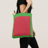 Tote Bag Fruits d'été pastèque vert, poka rose/noire (De près)