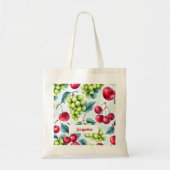 Tote Bag Fruits rouges verts Raisins Cerisier Motif (Devant)
