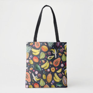 Tote Bag Fruits tropicaux : Aquarelle Motif Multifruit.