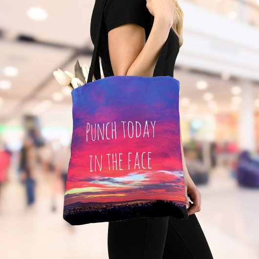 Tote Bag Fuchsia bleu coup de poing de coucher de soleil au