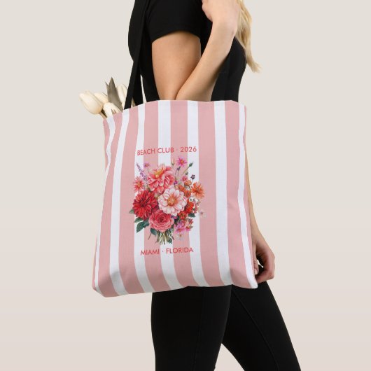 Tote Bag Fuchsia, Coral & Tangerine Coastal Chic Beach Club (De près)