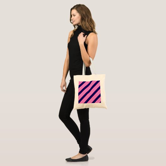 Tote Bag Fuchsia et blanc cinq bandes motif avec bleu (Devant (modèle))