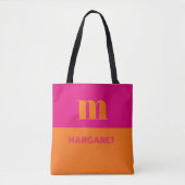 Tote Bag Fuchsia et orange nom initial personnalisé moderne (Devant)