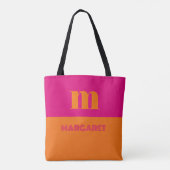 Tote Bag Fuchsia et orange nom initial personnalisé moderne (Dos)