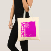 Tote Bag Fuchsia Hawaiian Tropical Hibiscus; palm (Devant (produit))