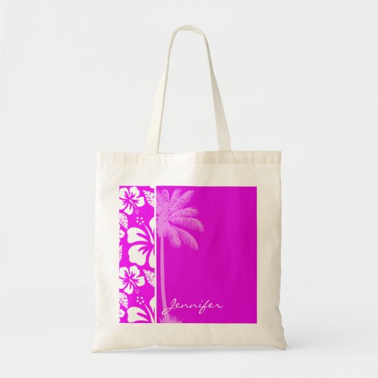 Tote Bag Fuchsia Hawaiian Tropical Hibiscus; palm (Devant)
