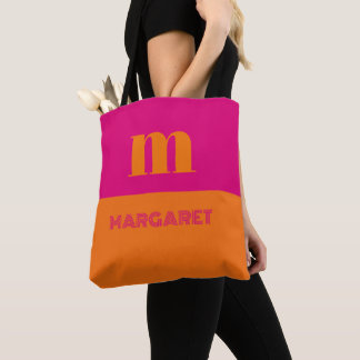 Tote Bag Fuchsia & orange custom initial name modern