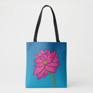 Tote Bag Fuchsia Pink Flower with blue background Tote