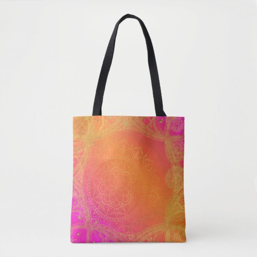 Tote Bag Fuchsia Pink Orange & Gold Indian Mandala Glam (Devant)