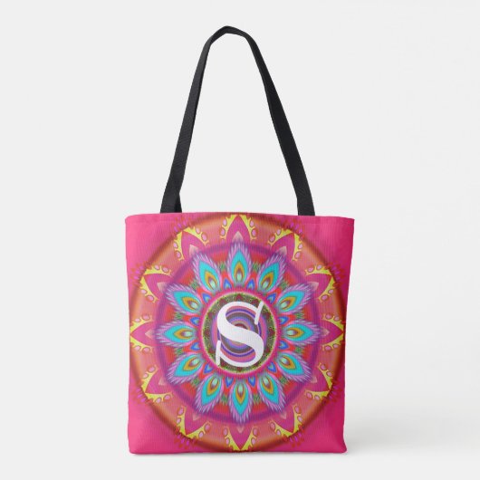 Tote Bag Fuchsia psychédélique initial fait sur commande de (Dos)