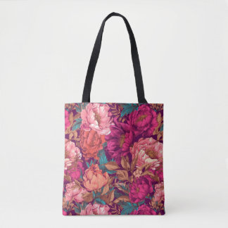 Tote Bag Fuchsia rose et floral maximaliste sarcelle