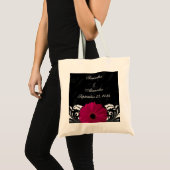 Tote Bag Fuchsia Scroll Gerbera Daisy avec noir et blanc (Devant (produit))