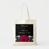 Tote Bag Fuchsia Scroll Gerbera Daisy avec noir et blanc (Devant)