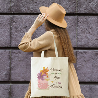 Tote Bag Fuir sur l'Amour et les Lattés - Art floral du caf