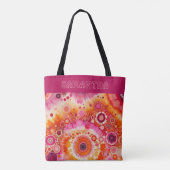 Tote Bag Fun Bold Orange Hot Pink Batik Circles Art Pattern (Dos)
