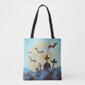 Tote Bag Fun Cemetery Graves Croisé Pleine lune Halloween (Devant)