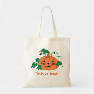 Tote Bag Fun Chat Face Citrouille Tricoter ou Treat Bags