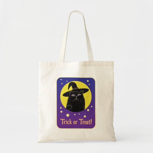 Tote Bag Fun Chat Noir Halloween Tricoter ou Treat (Devant)
