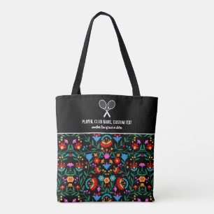 Tote Bag Fun Colorful Floral Print Custom Tennis Raquettes