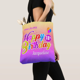 Tote Bag Fun Colorful Lettres Happy Birthday Name sur PINK