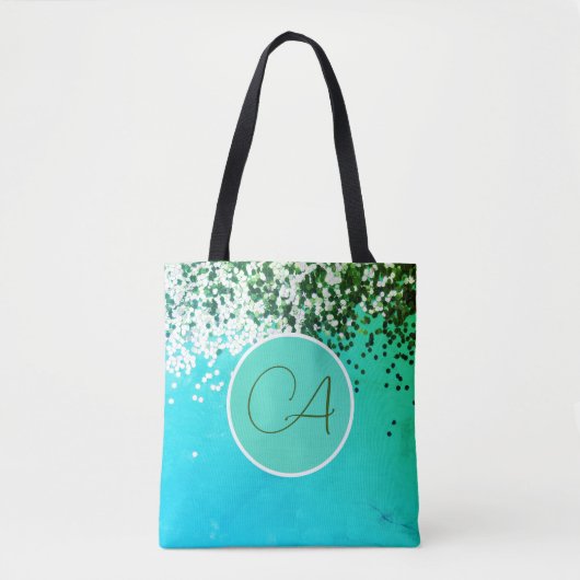 Tote Bag Fun Confetti Monogramme Turquoise (Devant)