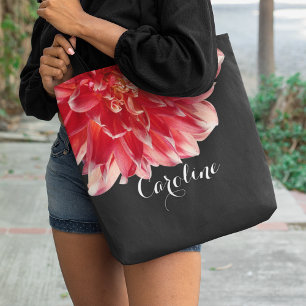 Tote Bag Fun Corail Blush Pêche rose Rouge Dahlia Fleur Pho