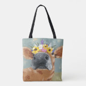 Tote Bag Fun de ferme - Vache avec couronne de fleurs (Dos)