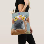 Tote Bag Fun de ferme - Vache avec couronne de fleurs (De près)