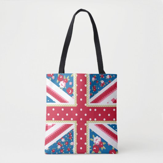 Tote Bag Fun Folk Quilt British Union Jack Flowers (Devant)