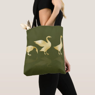 Tote Bag Fun Gold Foil Geese Green Personnalisable