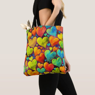Tote Bag Fun Heart Motif Jaune Mix