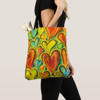 Tote Bag Fun Heart Motif Jaune Mix