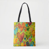 Tote Bag Fun Heart Motif Jaune Mix (Devant)