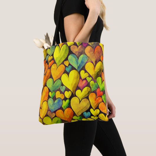 Tote Bag Fun Heart Motif Jaune Mix (De près)