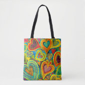 Tote Bag Fun Heart Motif Jaune Mix (Devant)