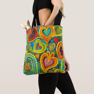 Tote Bag Fun Heart Motif Jaune Mix