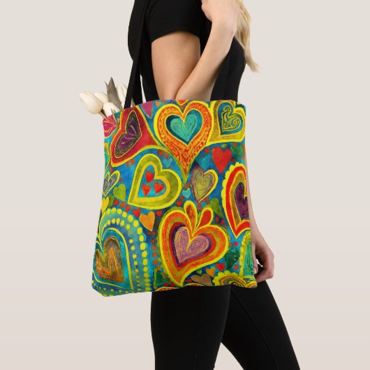 Tote Bag Fun Heart Motif Jaune Mix (De près)