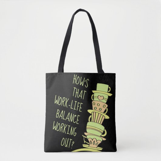 Tote Bag Fun Pastel Leaning Stack Cups Café Réutilisable (Devant)