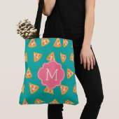 Tote Bag Fun Pizza Slices Motif Monogramme (De près)