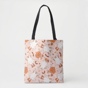 Tote Bag Fun Retro Ghost & Jack-O-Lantern Motif